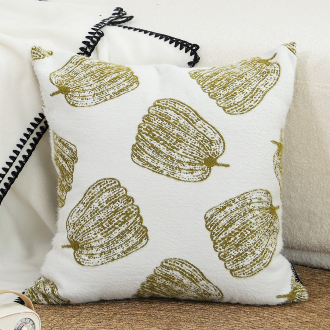 SOGA 2X 50cm Throw Pillow White with Olive Green Autumn Harvest Pumpkin Print Home Decor