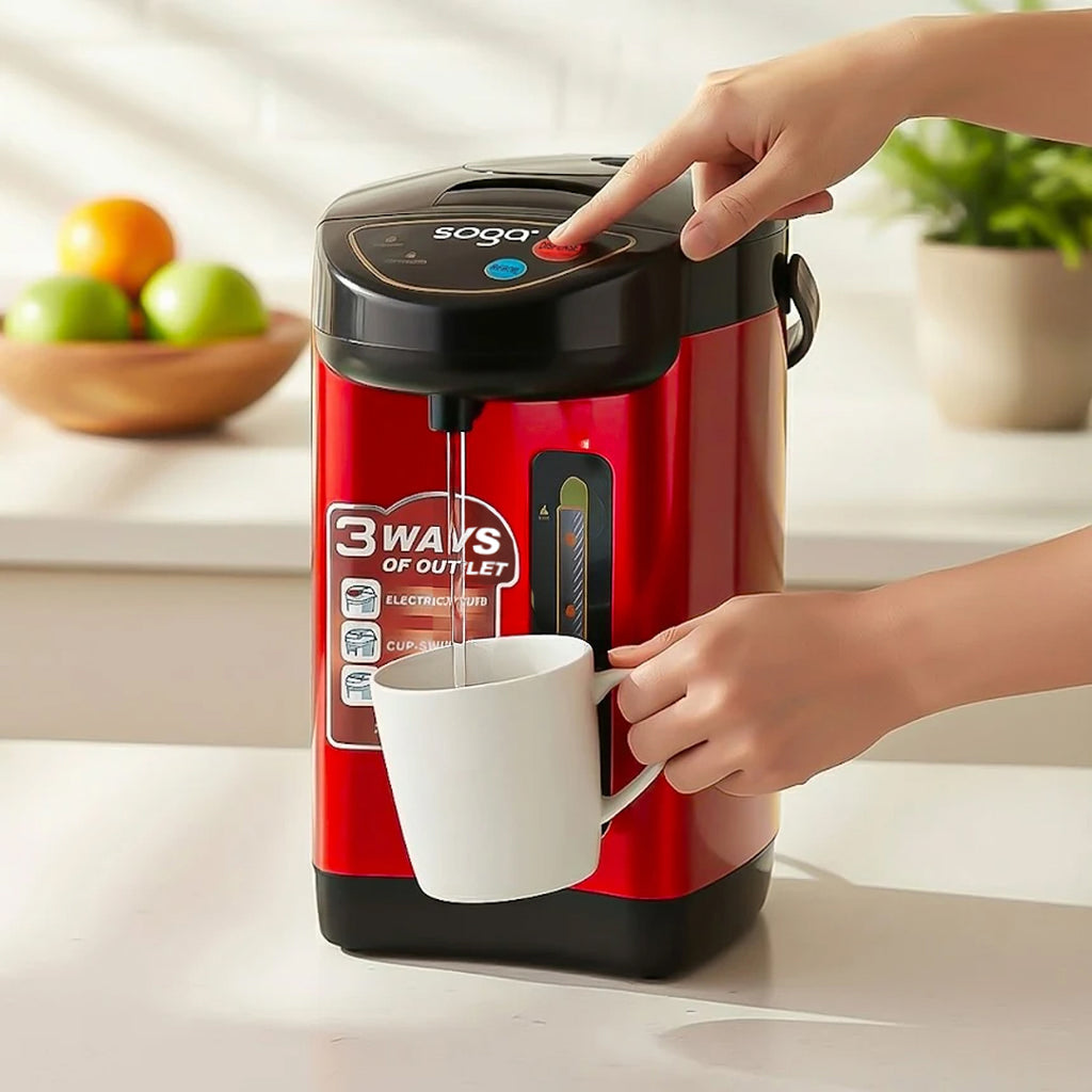 SOGA 2X 3.2L Red Stainless Steel Electric Thermal Pot Dispenser with 3 Dispensing Modes