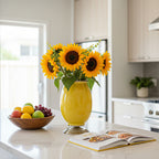 SOGA 40cm Ceramic Oval Flower Vase with Gold Metal Base Yellow