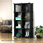 SOGA 4 Tier 8-Cube Black Portable Wardrobe Divide-Grid Modular Storage Organiser Foldable Closet