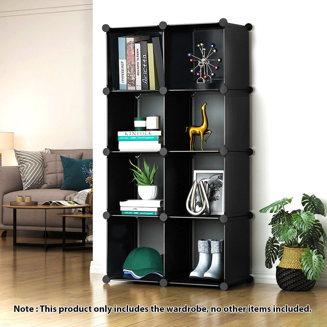 SOGA 4 Tier 8-Cube Black Portable Wardrobe Divide-Grid Modular Storage Organiser Foldable Closet