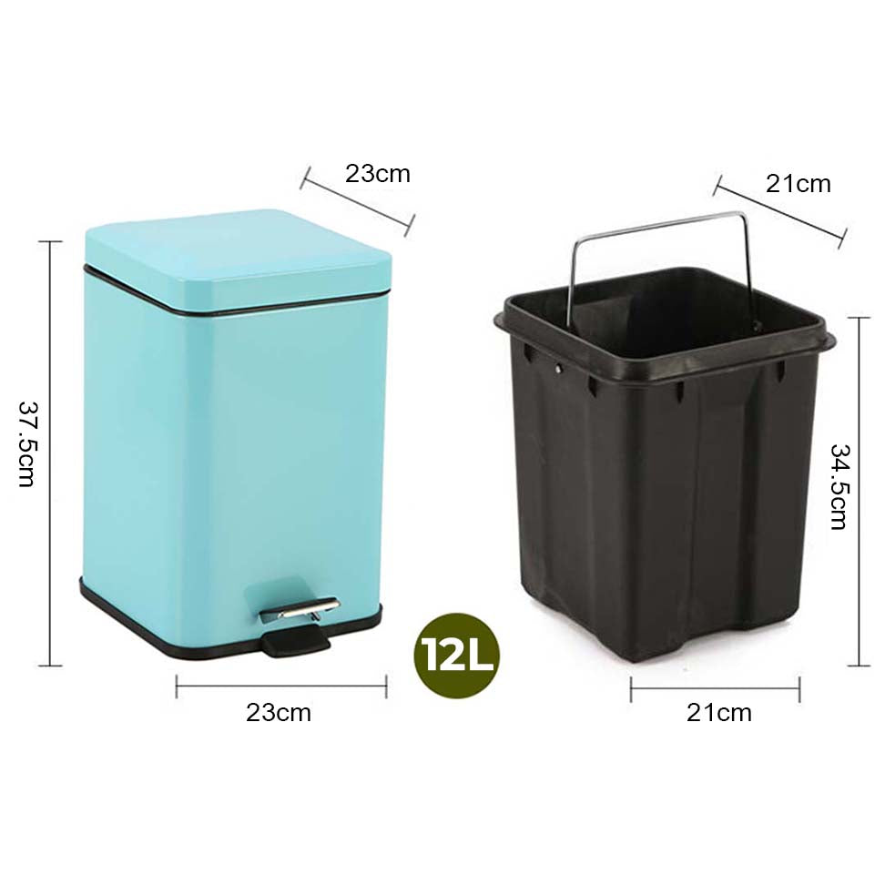 SOGA 4X Foot Pedal Stainless Steel Rubbish Recycling Garbage Waste Trash Bin Square 12L Blue