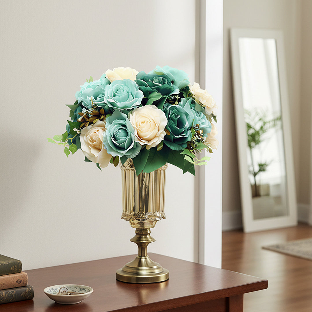 SOGA 28.5cm Transparent Glass Flower Vase Filler with Blue Flower Set
