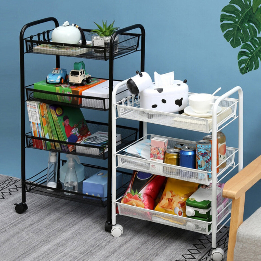 SOGA 2X 3 Tier Steel Black Bee Mesh Kitchen Cart Multi-Functional Shelves Storage Organizer with Wheels