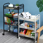 SOGA 2X 3 Tier Steel Black Bee Mesh Kitchen Cart Multi-Functional Shelves Storage Organizer with Wheels