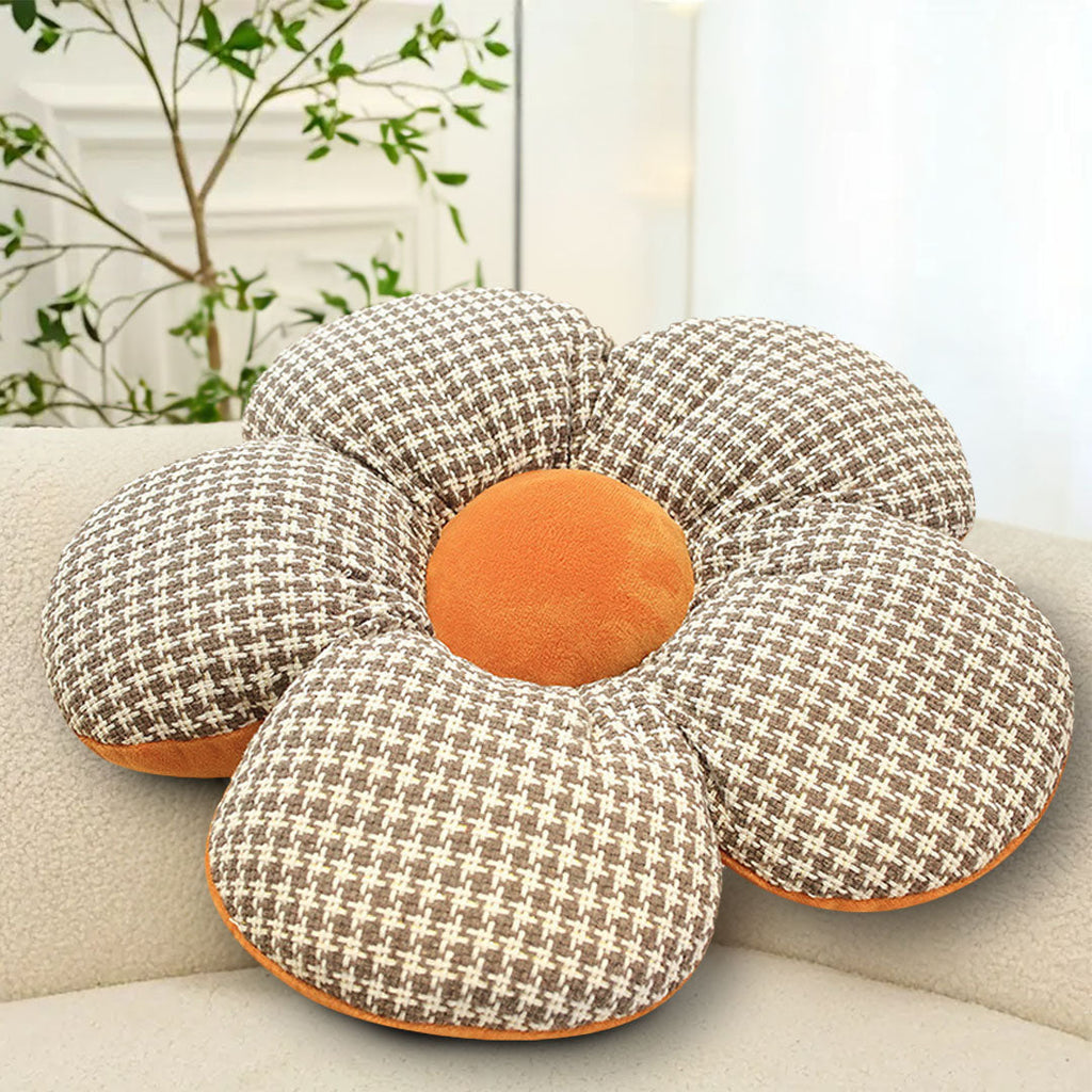SOGA 2X Orange Flower Cushion Shaped for Floor and Sitting Throw Pillow