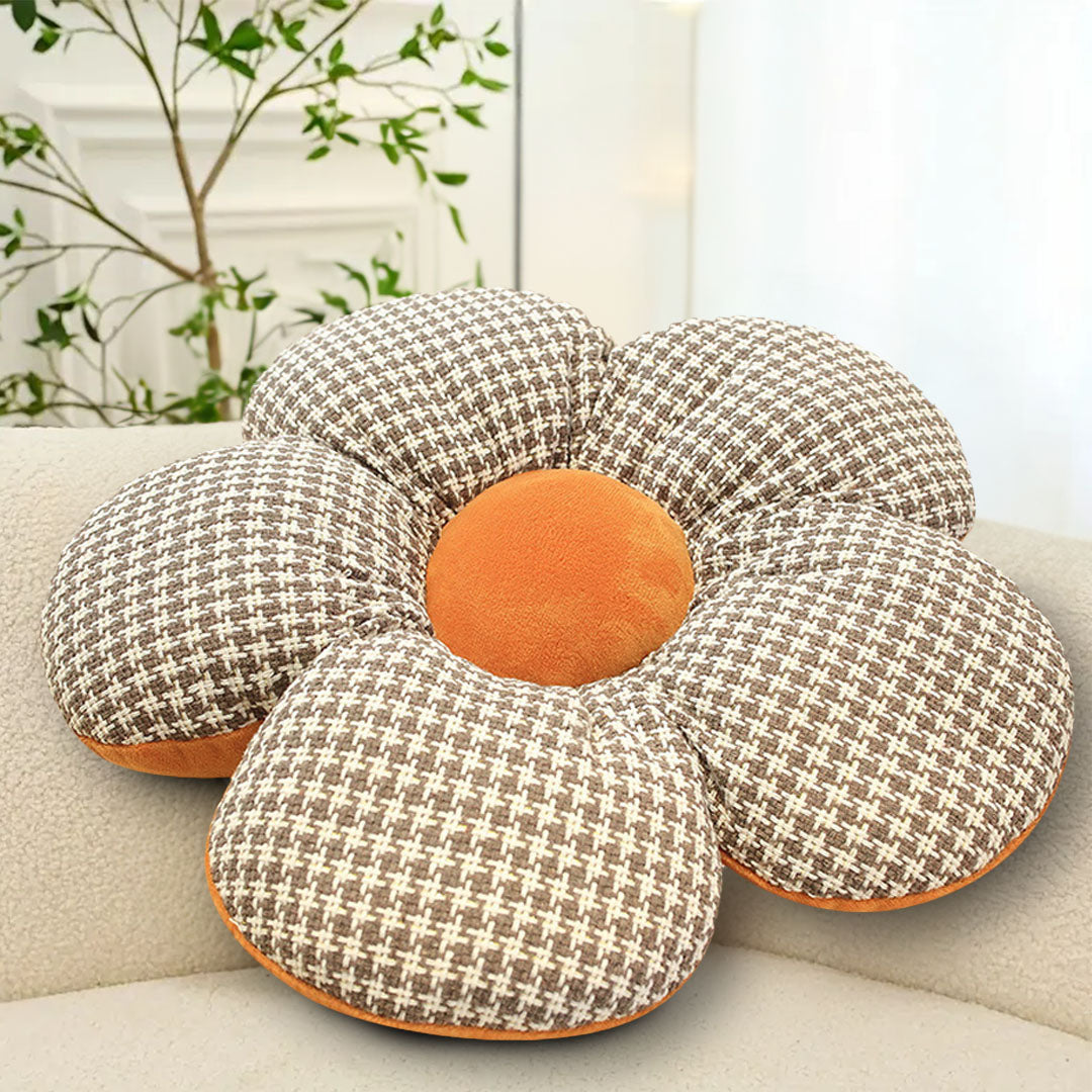 SOGA 2X Orange Flower Cushion Shaped for Floor and Sitting Throw Pillow