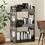 SOGA 2X 38x24cm Black 3 Tier Bookshelf & Cosmetic Storage Organizer Trolley Rack