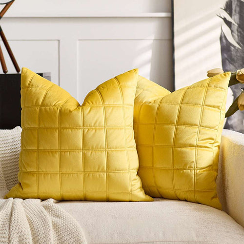 SOGA 50cm Yellow Quilted Grid Pattern Decorative Throw Pillow $ 61