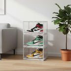 SOGA  2X 3 Tier Transparent Portable Shoe Organiser Sneaker Footwear Folding Plastic Bin Stackable Storage Box with Magnetic Door