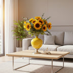 SOGA 38cm Ceramic Oval Flower Vase with Gold Metal Base Yellow