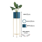 SOGA 2 Layer 65cm Gold Metal Plant Stand with Blue Flower Pot Holder Corner Shelving Rack Indoor Display