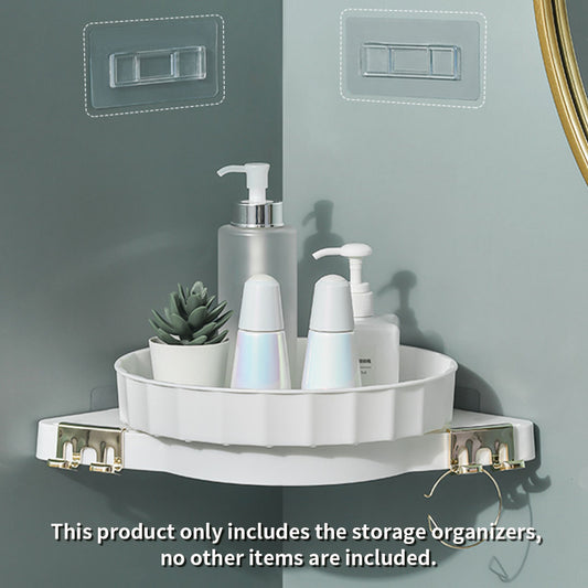 SOGA 2X White 360 Degree Wall-Mounted Rotating Bathroom Organiser Corner Vanity Rack Toilet Adhesive Storage Shelf