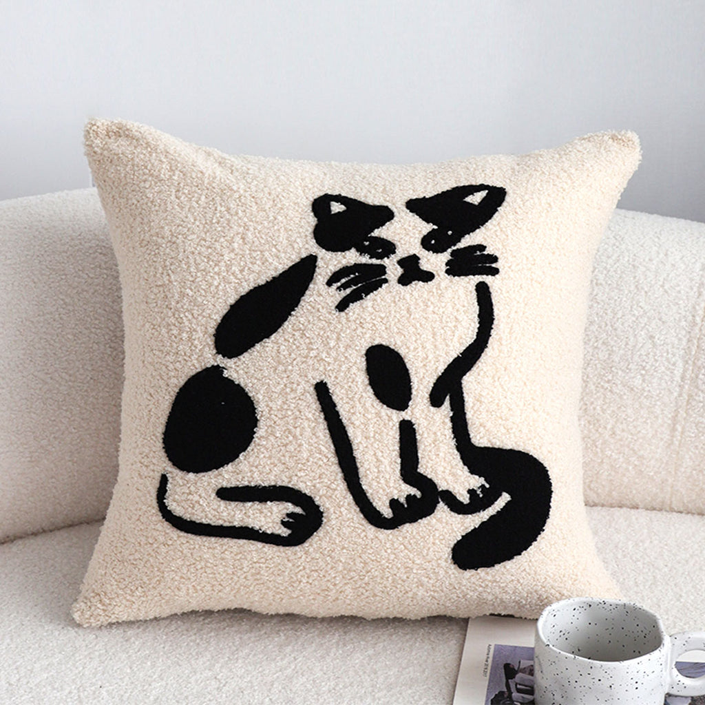 SOGA 45cm Off-White Cat Design Square Throw Pillow
