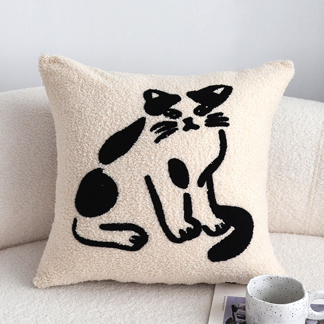 SOGA 45cm Off-White Cat Design Square Throw Pillow