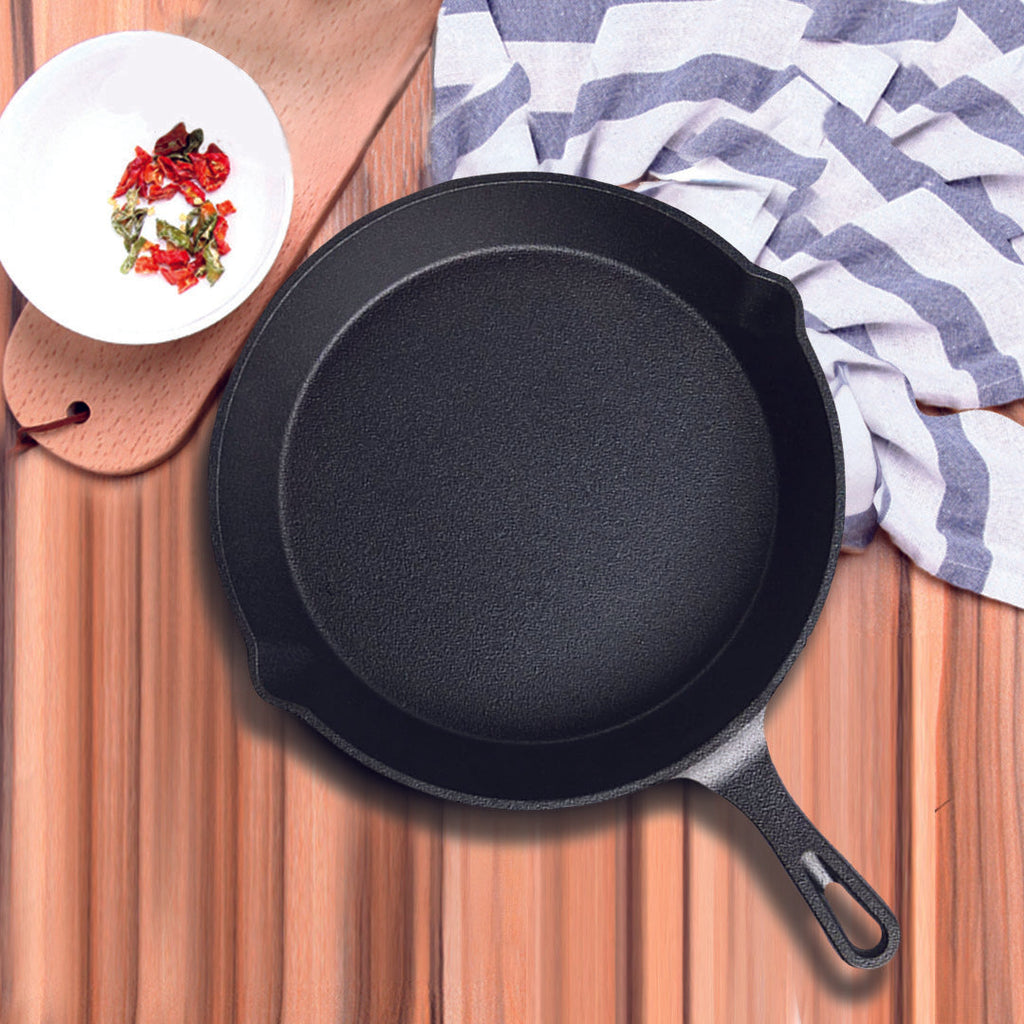 SOGA 2X 26cm Round Cast Iron Frying Pan Skillet Steak Sizzle Platter with Handle