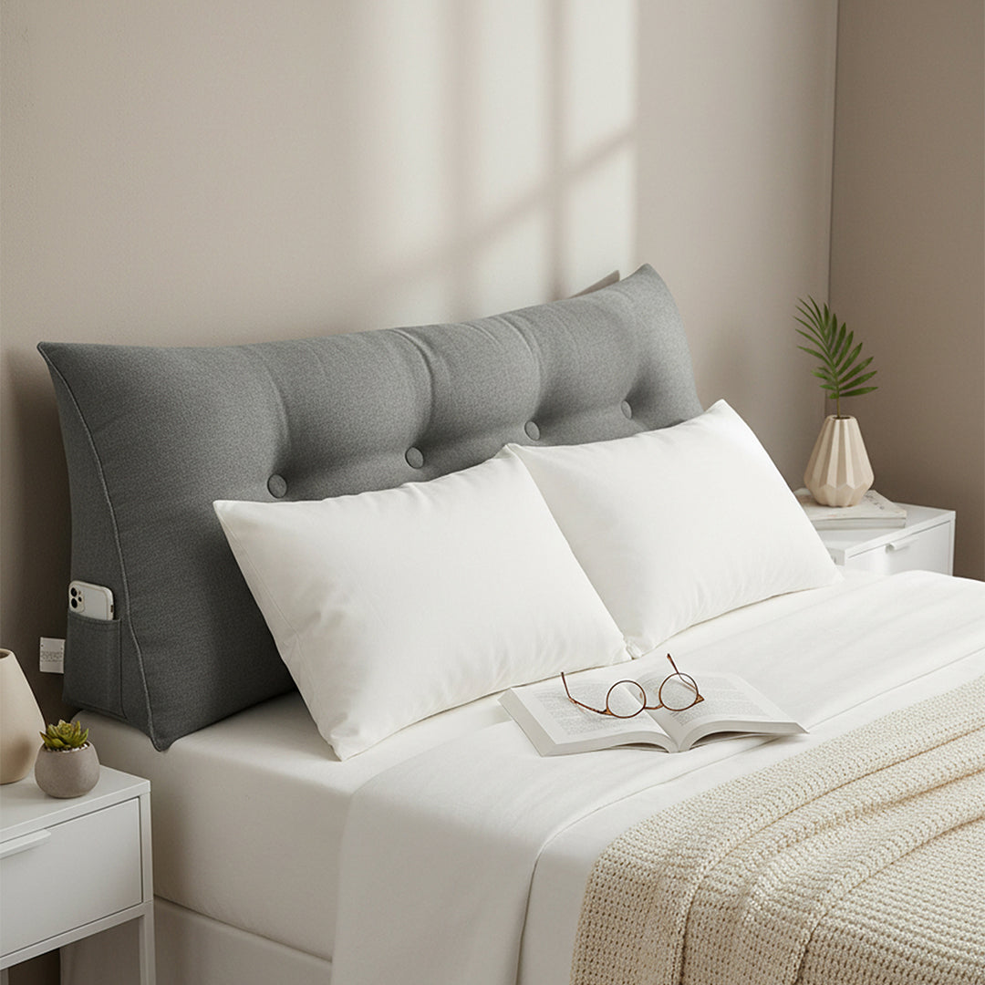 SOGA 2X 120cm Grey Triangular Wedge Bed Pillow Headboard Backrest Bedside Tatami Cushion Home Decor