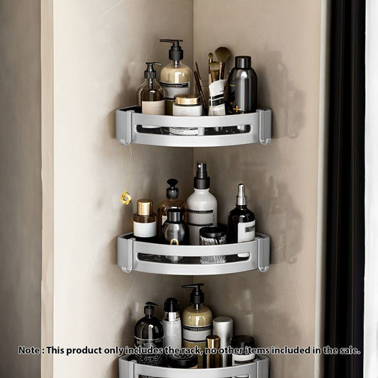 SOGA Silver Wall-Mounted Triangular Bathroom Storage Corner Vanity Organiser Space Saving Adhesive Shelf Rack with Hooks