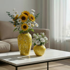 SOGA Home & Living Bundle – Yellow with White Mini Floral Ceramic Vases for Elegant Home Decor