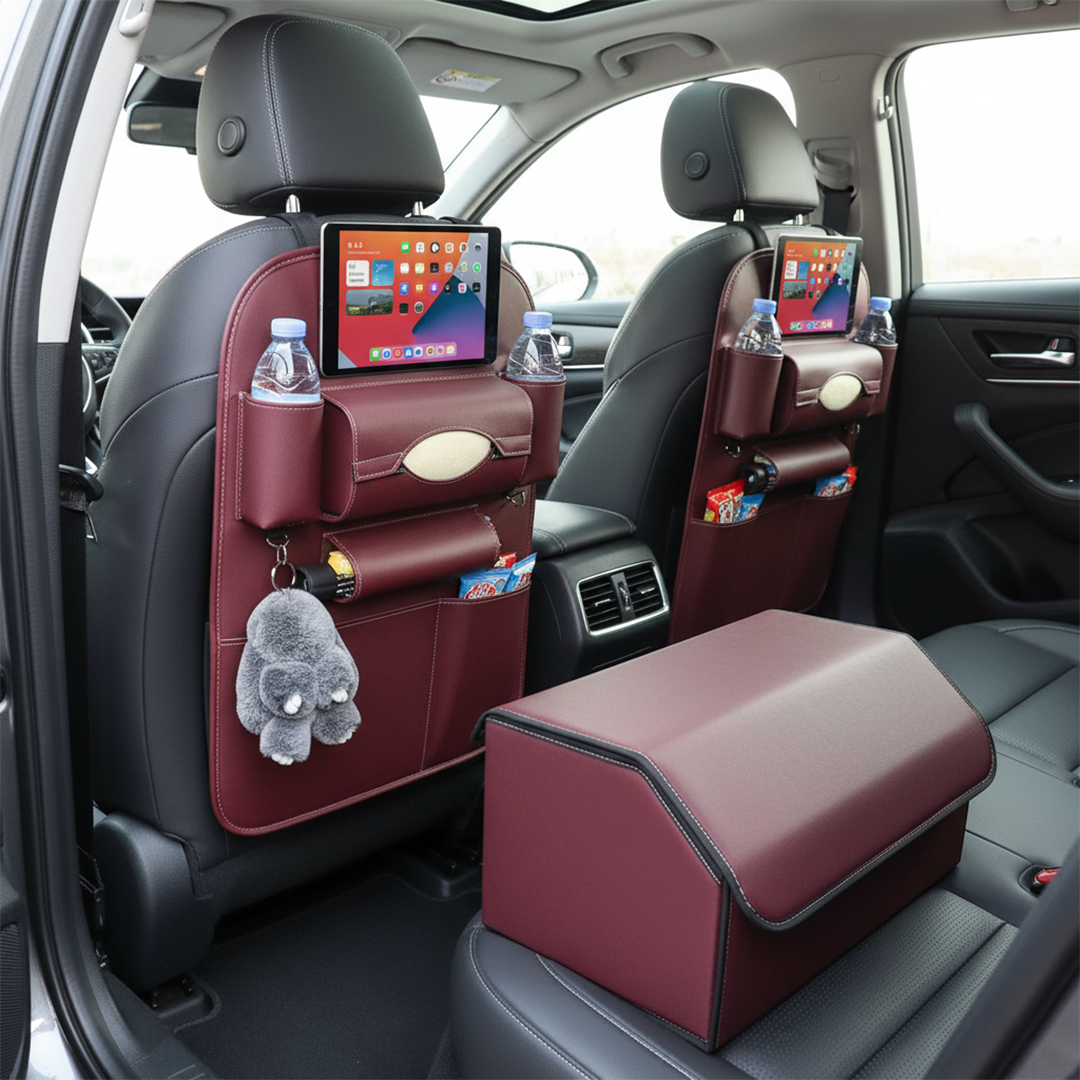 SOGA Car Bundle B – 2 Red Back Seat Storage Organizer & Collapsible Trunk Cargo Box