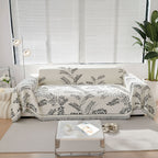 SOGA Four-seater White Sofa Cover Leaf Print 180x420cm Polyester