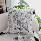 SOGA 2X 50cm Throw Pillow  Black and White Elegant Floral Print with Tassel Accents Home Decor
