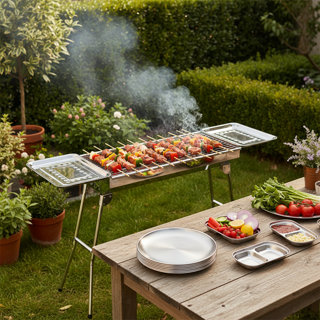 SOGA Kitchenware Bundle – Stainless Steel Skewers Grill, Silver Grilling Plate & Sauce Pan $ 168