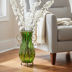 SOGA 51cm Green Glass Oval Floor Vase with Metal Flower Stand
