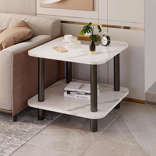 SOGA 60cm White Ceramic Side Table Stone Pattern Modern Design