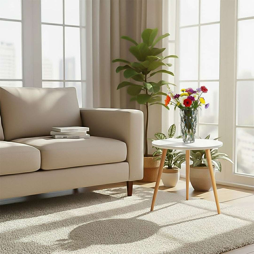 SOGA Home & Living Bundle – White Side Coffee Table & Clear Glass Vase for Modern Home Decor $ 123