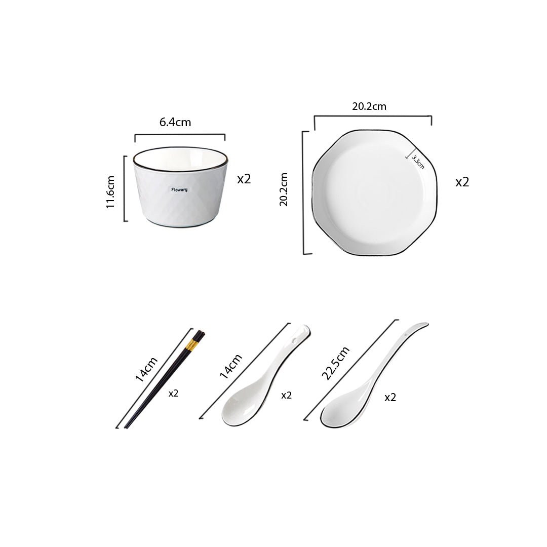 SOGA Diamond Pattern Ceramic Dinnerware Set Crockery Soup Bowl Plate Server Kitchen Home Decor Set of 4