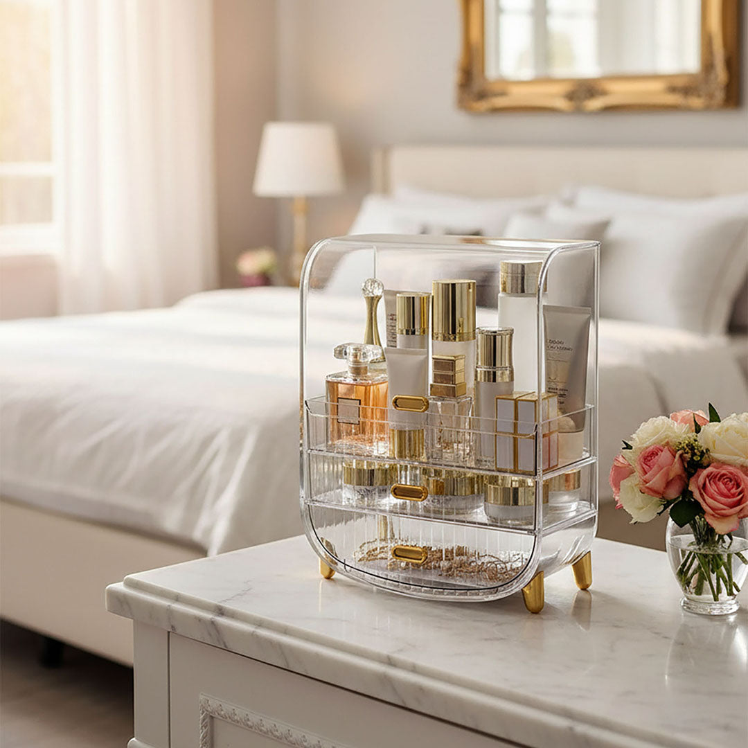 SOGA 2X 3 Tier Transparent Multifunctional Countertop Cosmetic Storage Makeup Perfume Skincare Display Stand Shelf Drawer Type Organiser