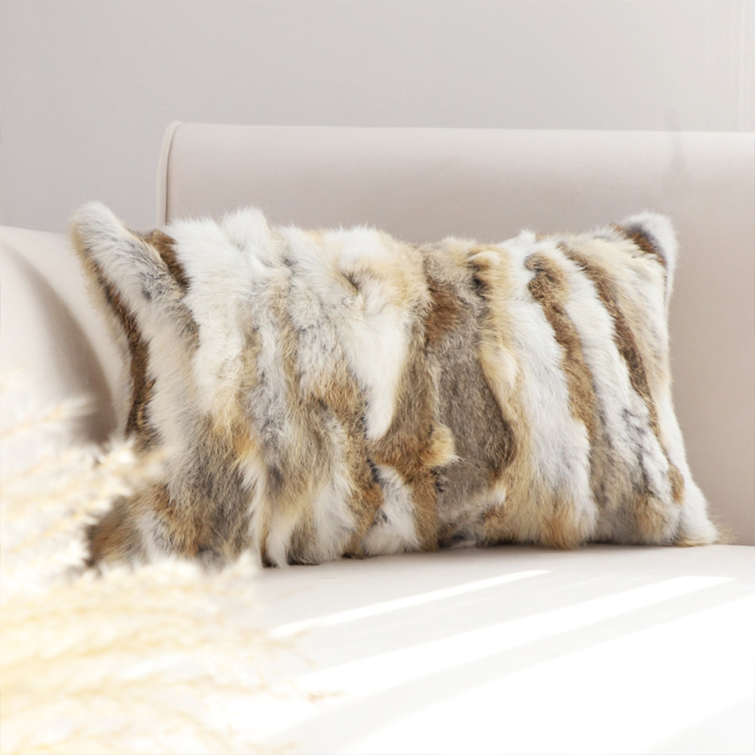 SOGA 2X 30cm Throw Pillow Coffee Rabbit Fur Lumbar Warm Cozy Decorative Cushion Home Decor