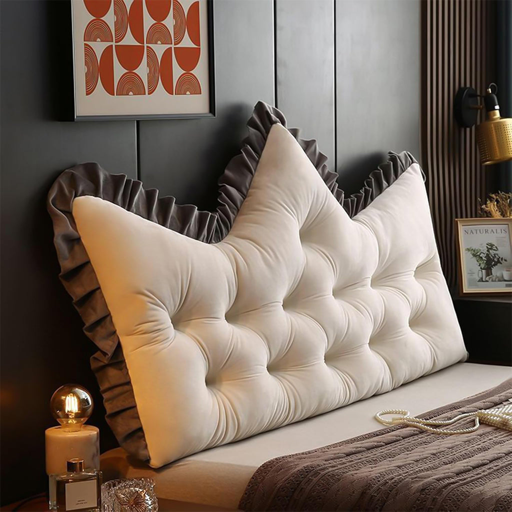 SOGA 2X 90cm Crown Pillow Tufted Cream Headboard Cushion for Bed