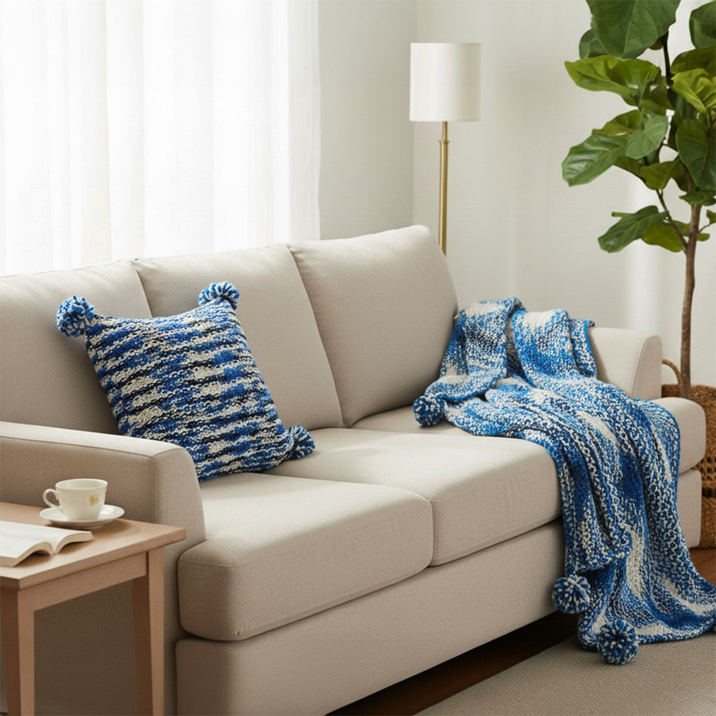 SOGA Home & Living Bundle – Deep Sea Blue Gradient Pillow & Matching Gradient Throw Blanket