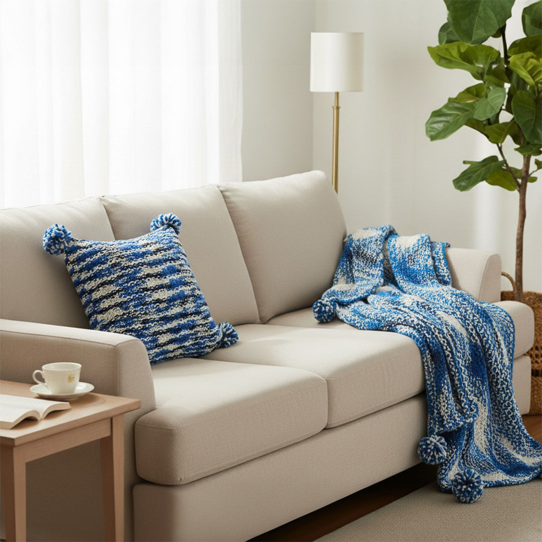 SOGA Home & Living Bundle – Deep Sea Blue Gradient Pillow & Matching Gradient Throw Blanket