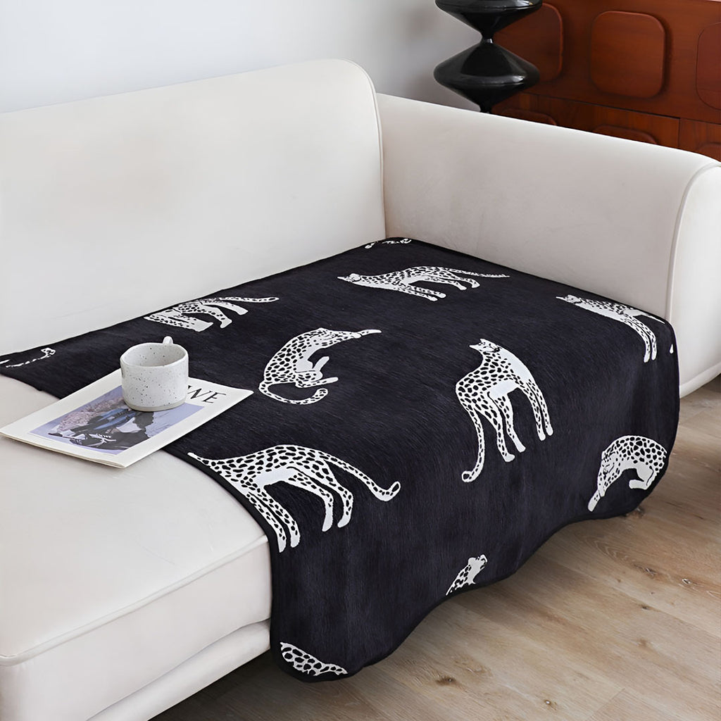 SOGA One-Seater Black Leopard Print 90x90cm Throw Blanket Sofa Cover