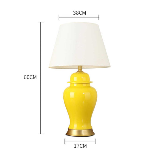 SOGA Oval Ceramic Table Lamp with Gold Metal Base Desk Lamp Yellow