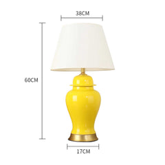 SOGA Oval Ceramic Table Lamp with Gold Metal Base Desk Lamp Yellow