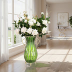 SOGA 51cm Green Glass Tall Floor Vase with 12pcs White Artificial Fake Flower Set