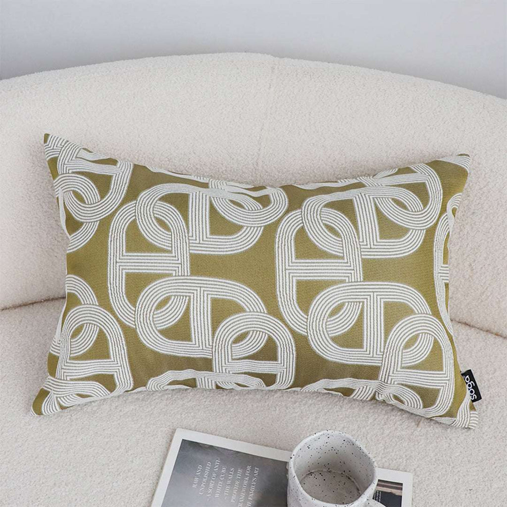 SOGA 2X 35cm Artistic Olive Green White Geometric Pattern Throw Pillow $ 142