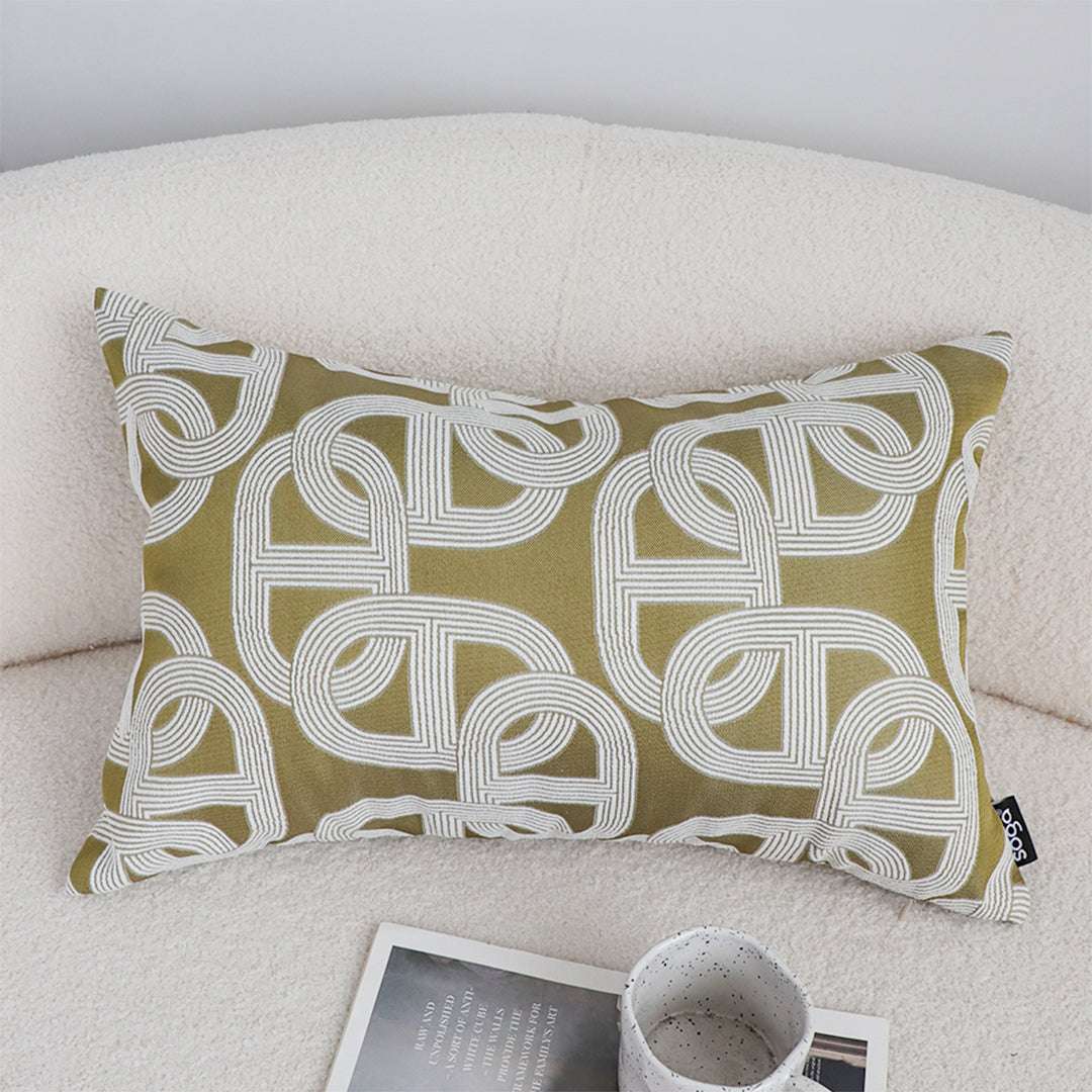 SOGA 2X 35cm Artistic Olive Green White Geometric Pattern Throw Pillow $ 142