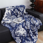 SOGA 2X Deep Blue Cat Floral Print Throw Blanket 160x200cm Polyester $ 237
