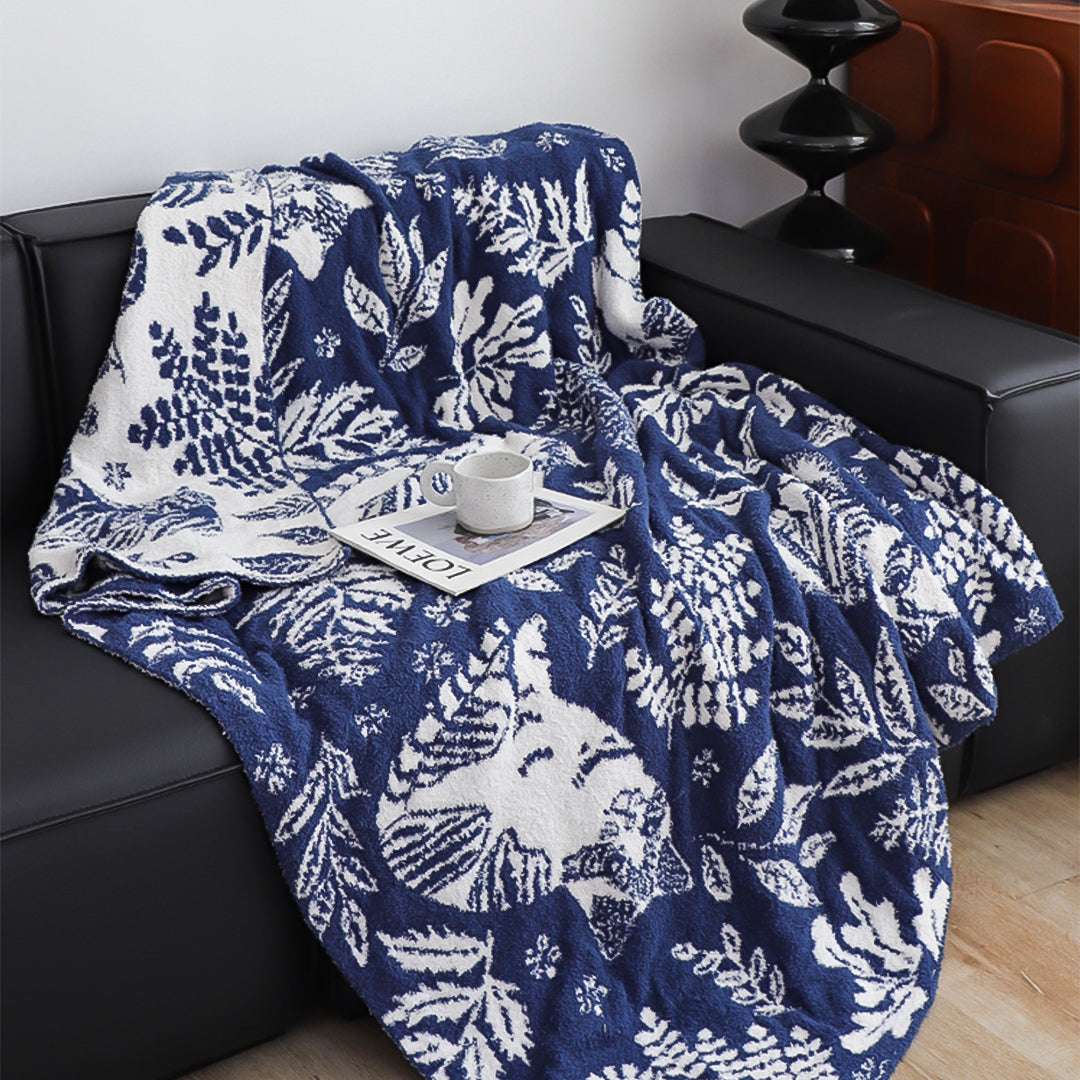 SOGA 2X Deep Blue Cat Floral Print Throw Blanket 160x200cm Polyester $ 237