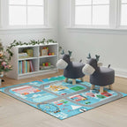SOGA Home & Living Bundle – 2 Grey Deer Character Children's Ottoman & Kids Street Map Rug