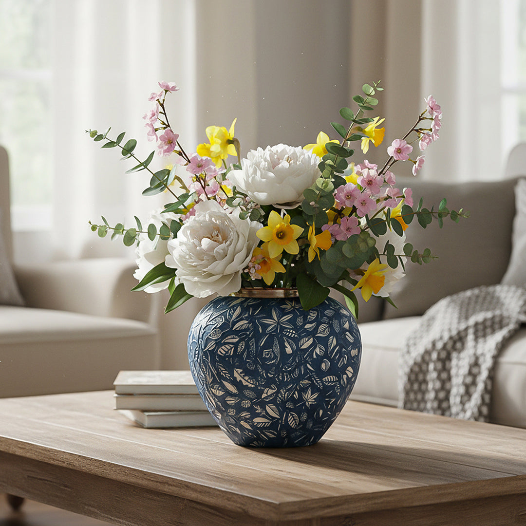 SOGA 21x22cm Blue Small Ceramic Flower Vase Elegant Living Room Home Decor