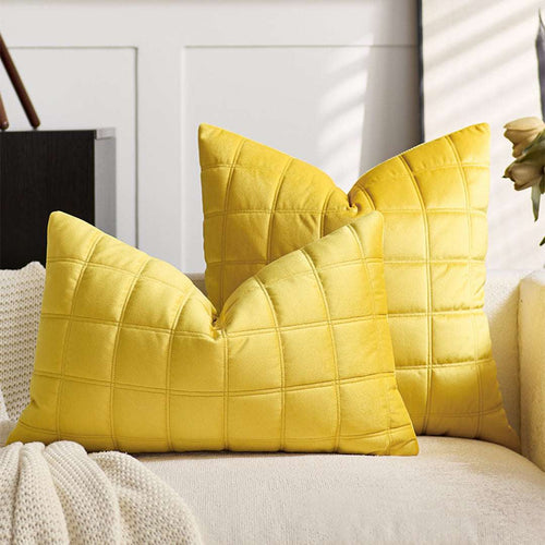 SOGA 30cm Yellow Quilted Grid Pattern Decorative Throw Pillow $ 61
