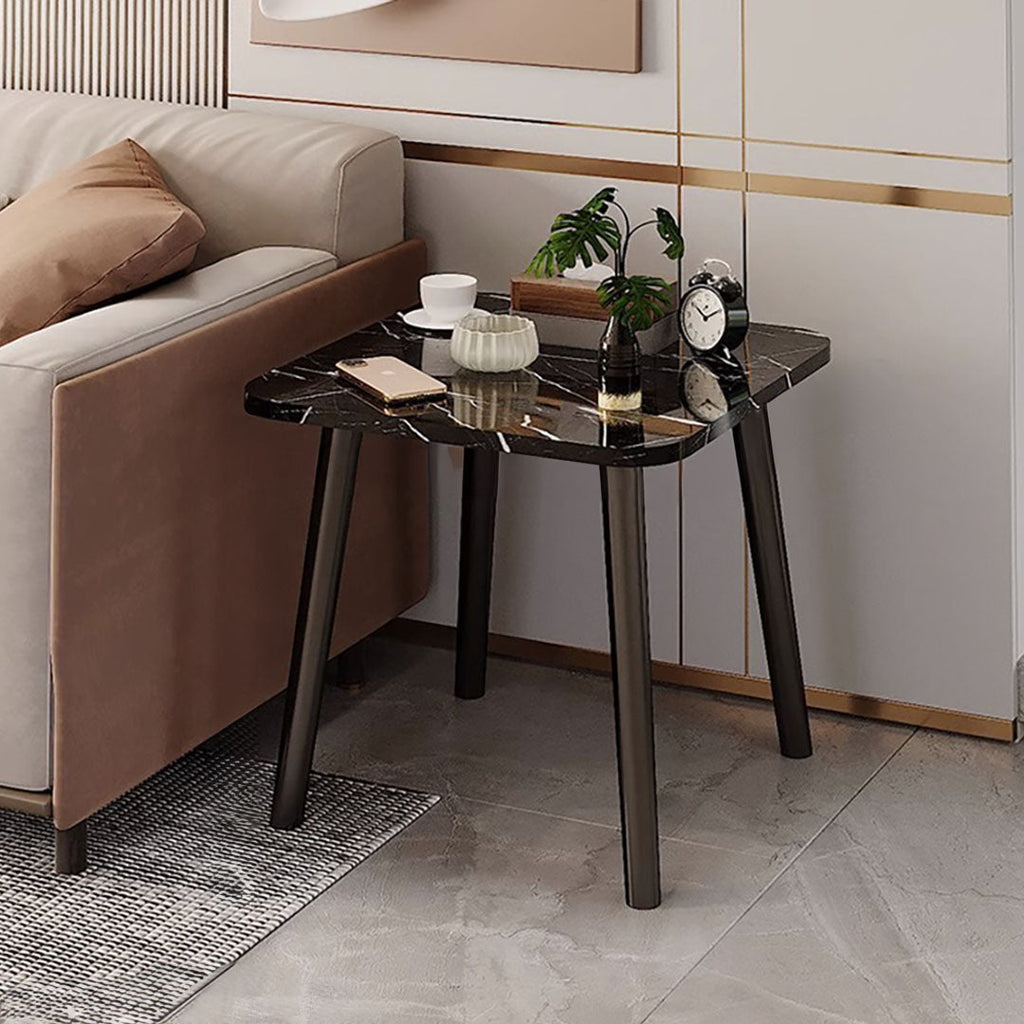 SOGA 40cm Black Ceramic Table Stone Pattern Compact Modern Design with Black Legs