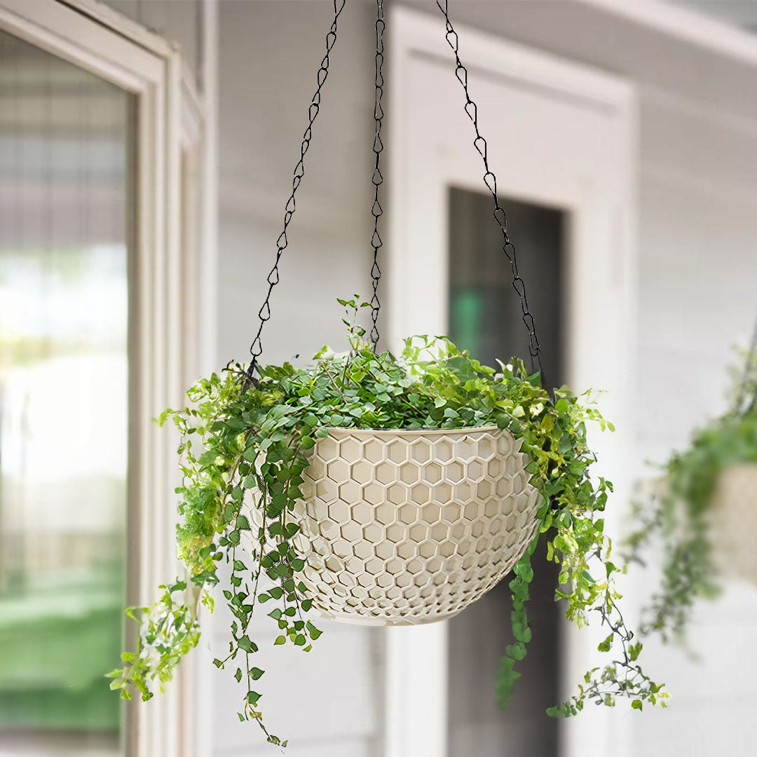 SOGA 16" White Hanging Planter – Indoor Outdoor Pot with Chain & Drainage