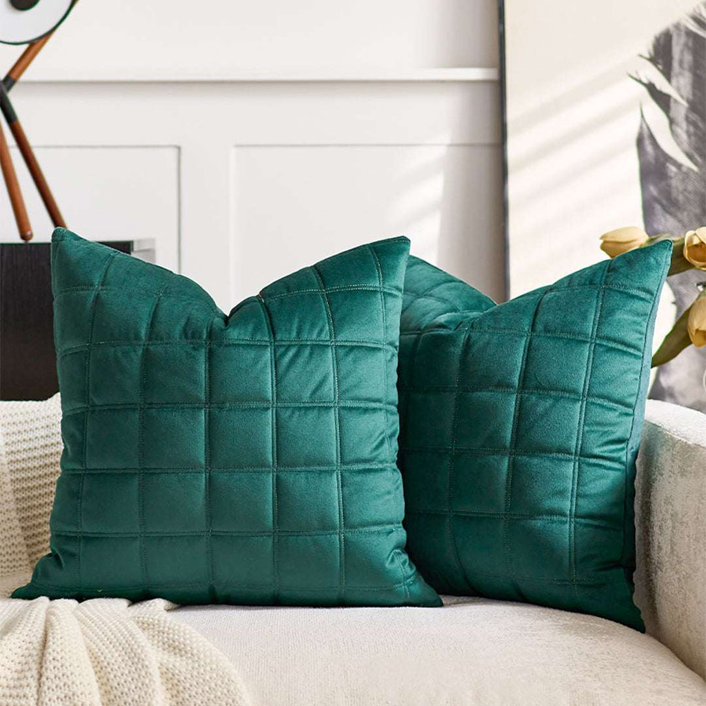 SOGA 2X Quilted Cushion 50cm Emerald Green Grid Pattern Soft Padded Decorative Throw Pillow $ 119